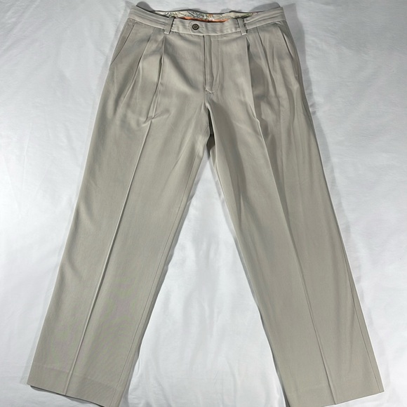 Tommy Bahama mens stone khaki pleated front silk cotton dress pants - size 33x30 - Picture 1 of 13